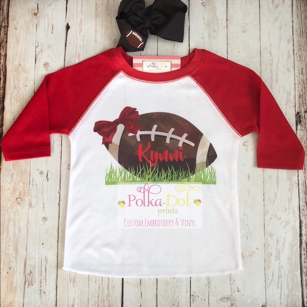 Personalized Football Bow Raglan Shirt